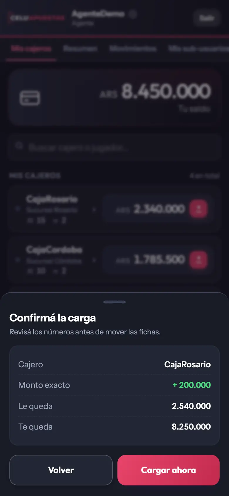 Confirmación de la carga