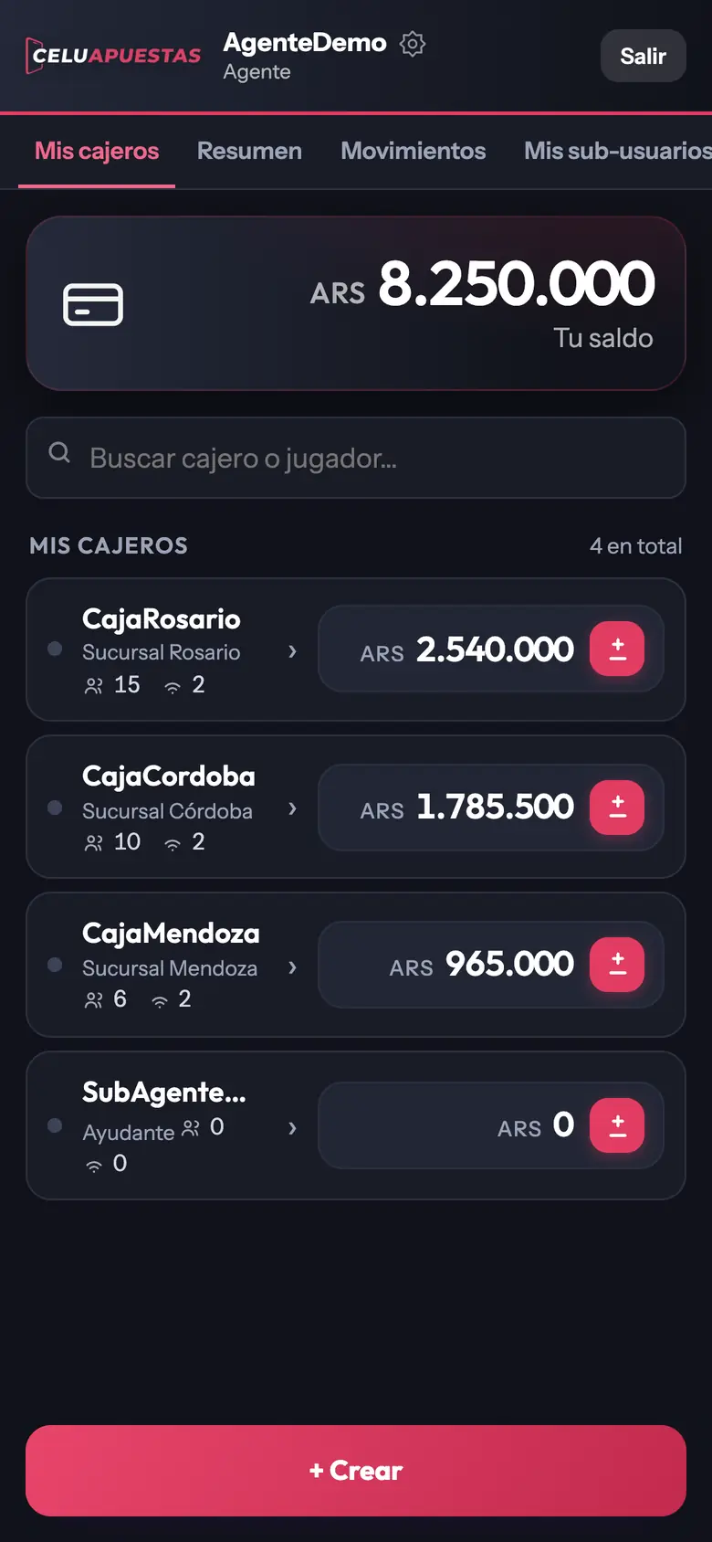 Panel de Celuapuestas: la caja con el saldo nuevo