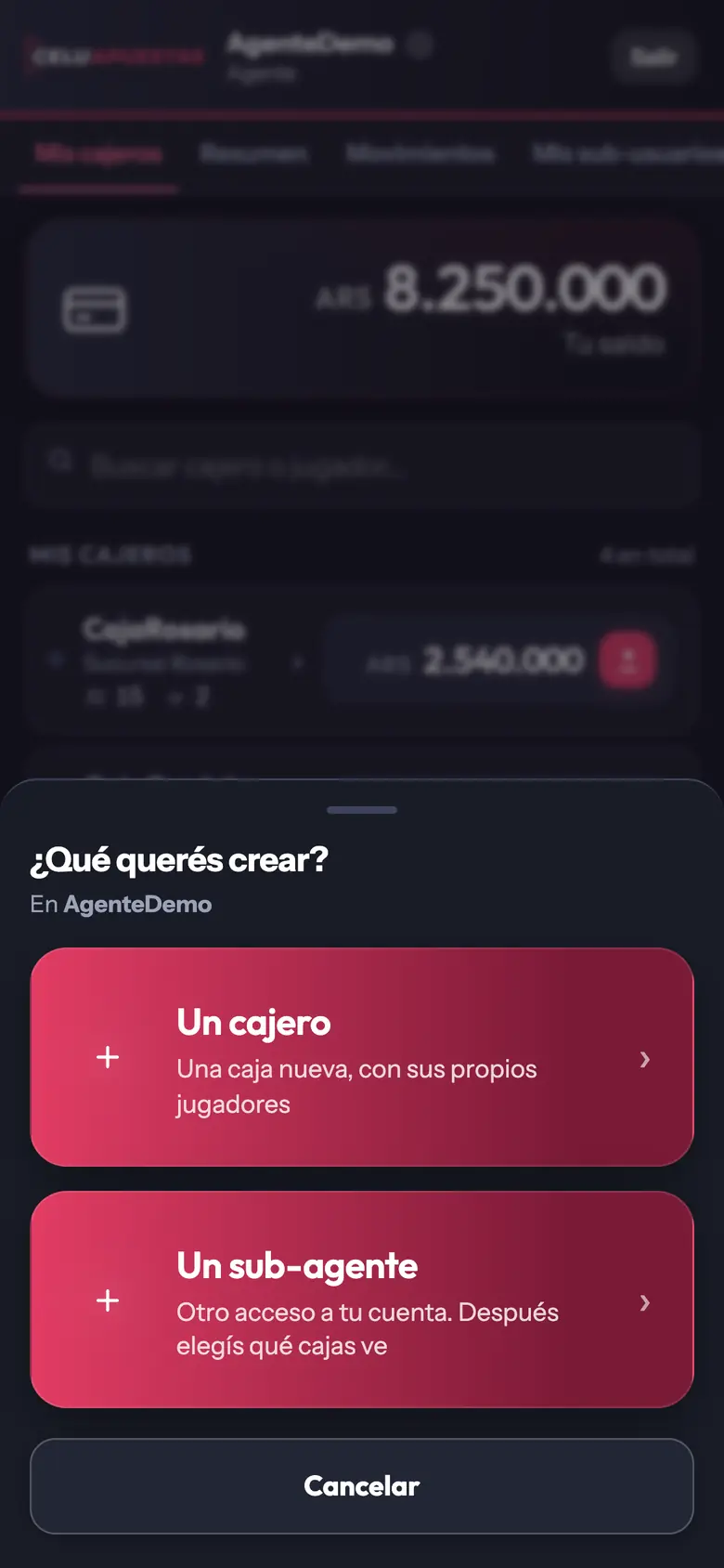 Crear un cajero o un sub-agente