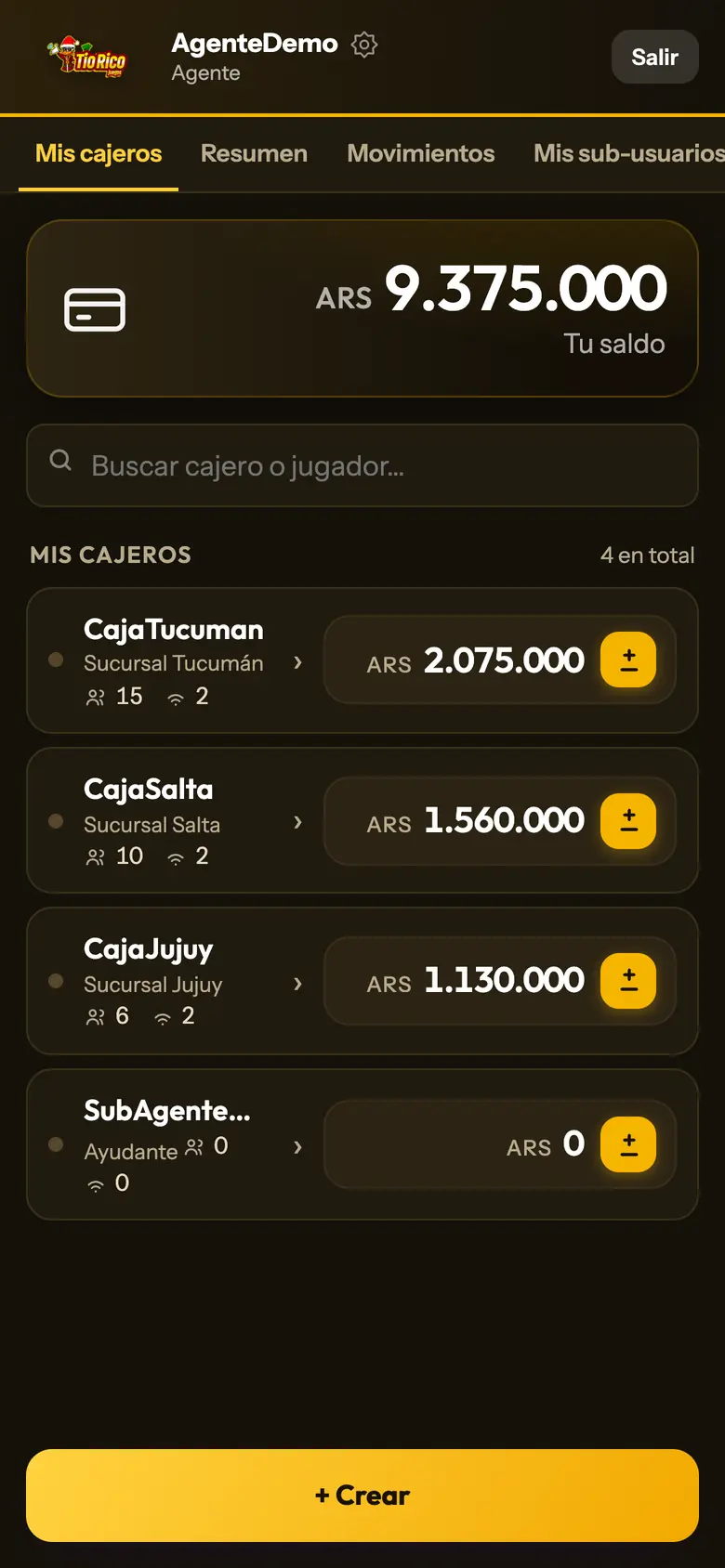 Panel de Tío Rico: sus cajas